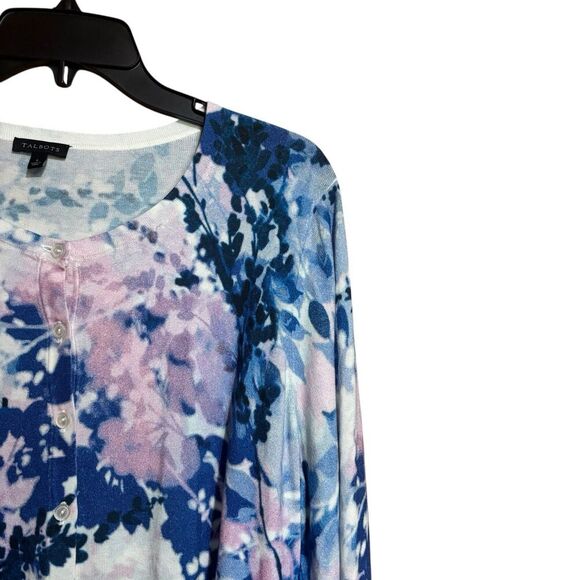 Talbots Cardigan Womens Large Multicolor Floral Abstract Button Stretch Sweater - Picture 3 of 9